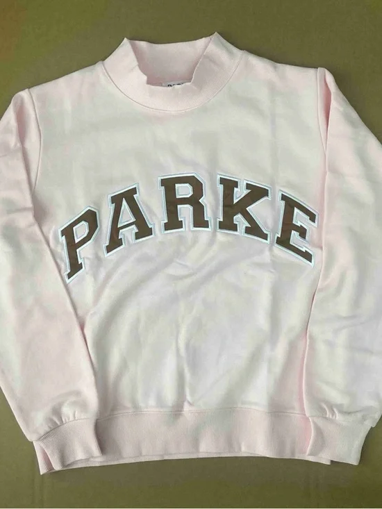 Parker Light Pink Crewneck Sweatshirt with Brown Lettering - Picture 1 of 6